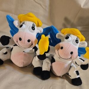 Charming Cow Plush with Blue Wings and Yellow Hat
